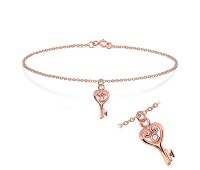 Rose Gold Plated Rhinestone Key Shape Silver Bracelet BRS-45-RO-GP